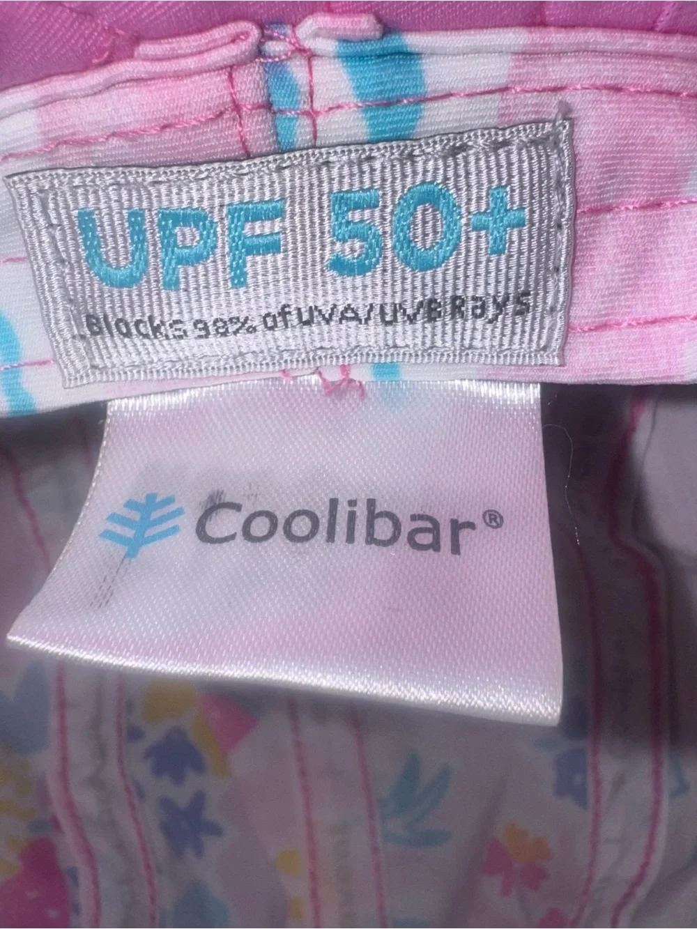 Coolibar Pink Tropical Bucket Hat with Blue‎ and Yellow Accents